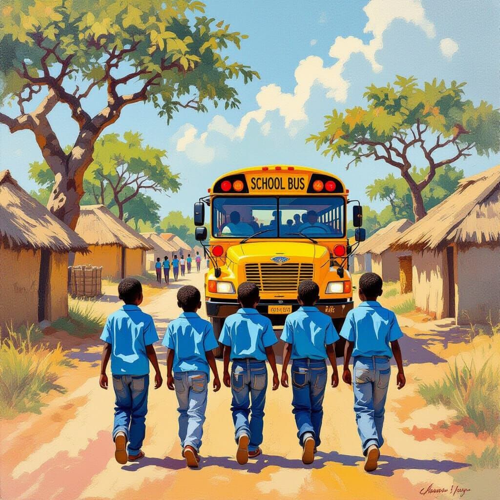 African Children Going to School in Vibrant Style