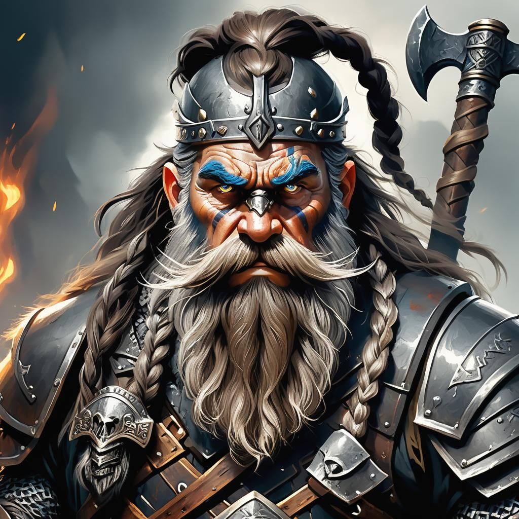 Grim Dwarf Warrior Portrait in Iron Armor