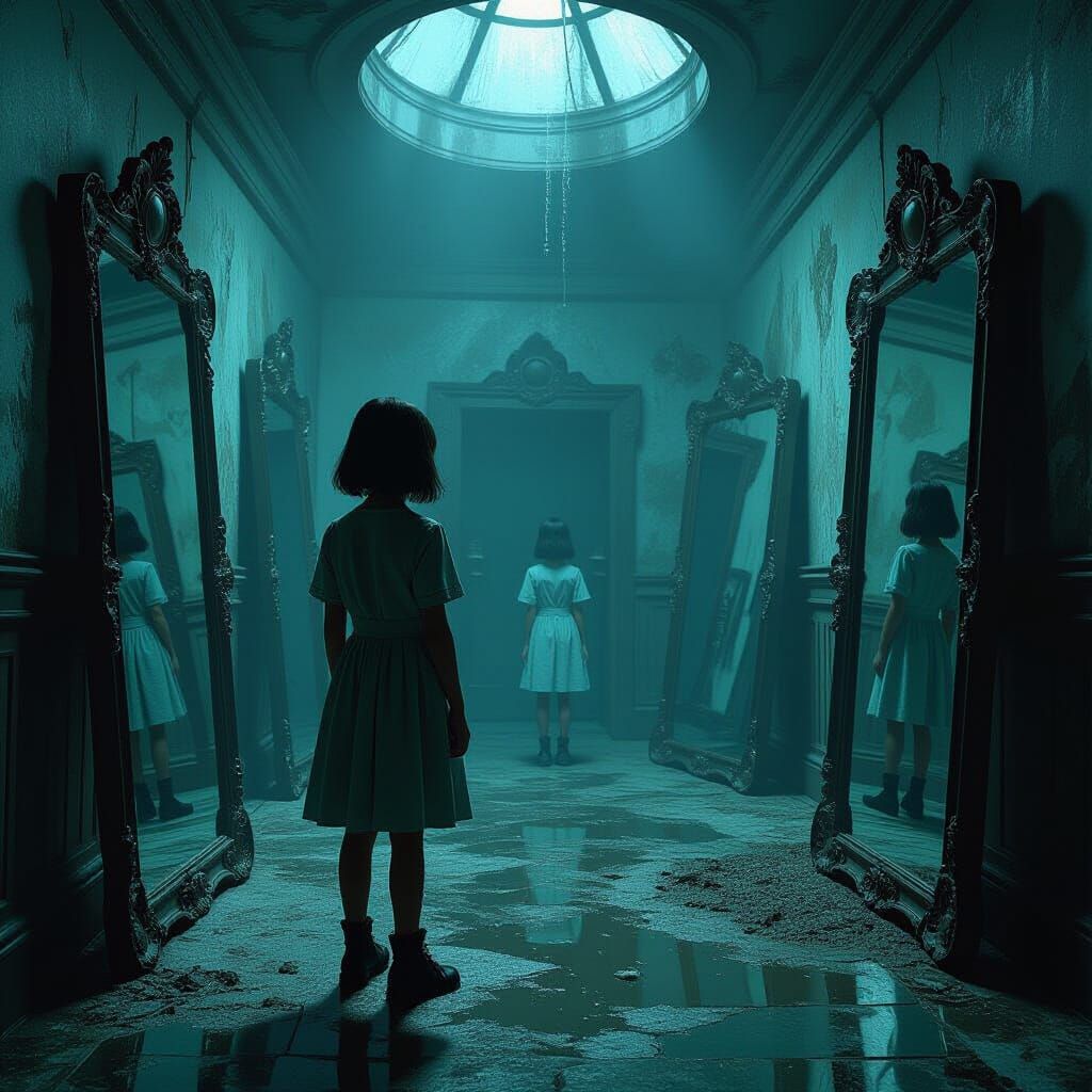 Surreal Time Travel Reflection in Distorted Mirrors