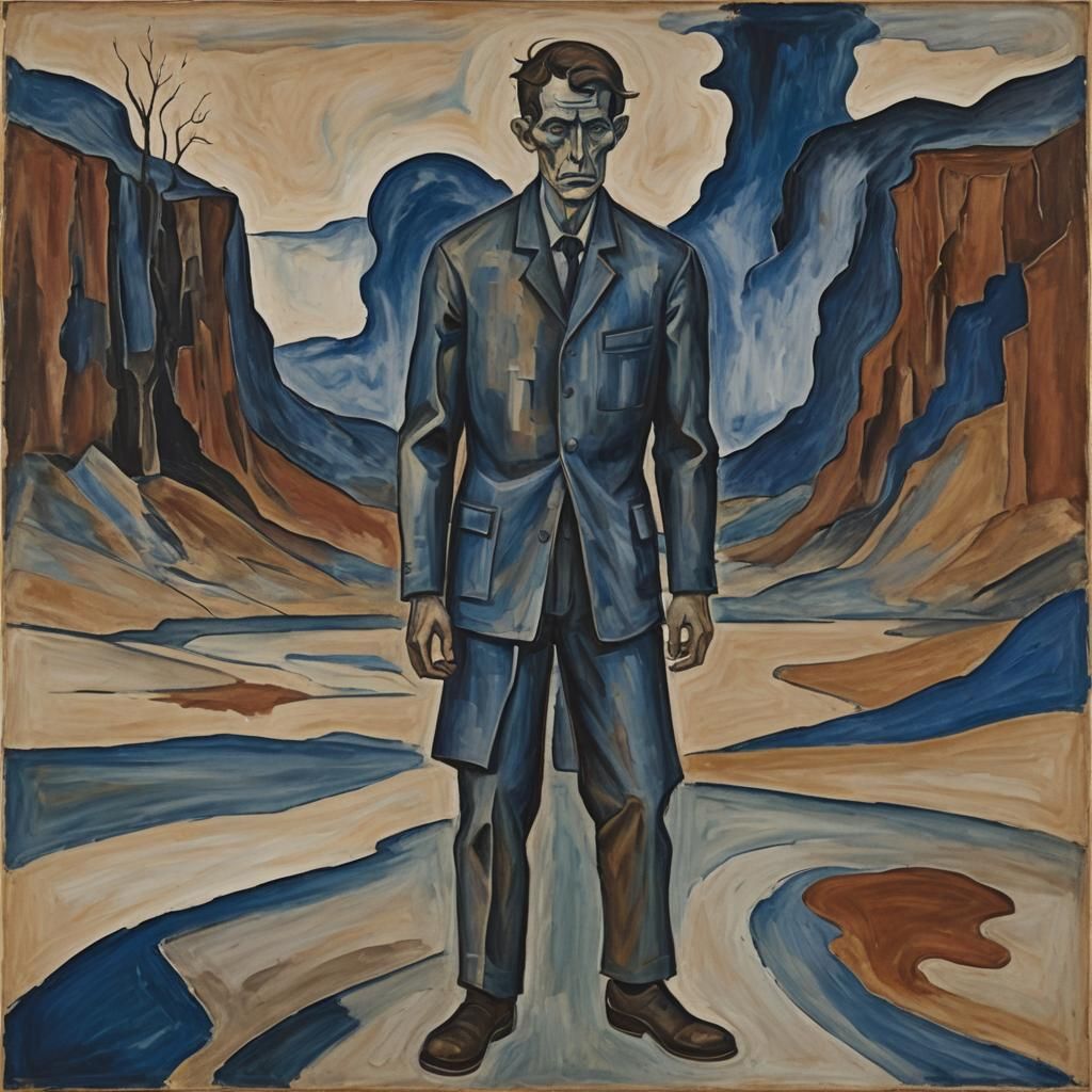 Anguished Figure in Expressionist Landscape