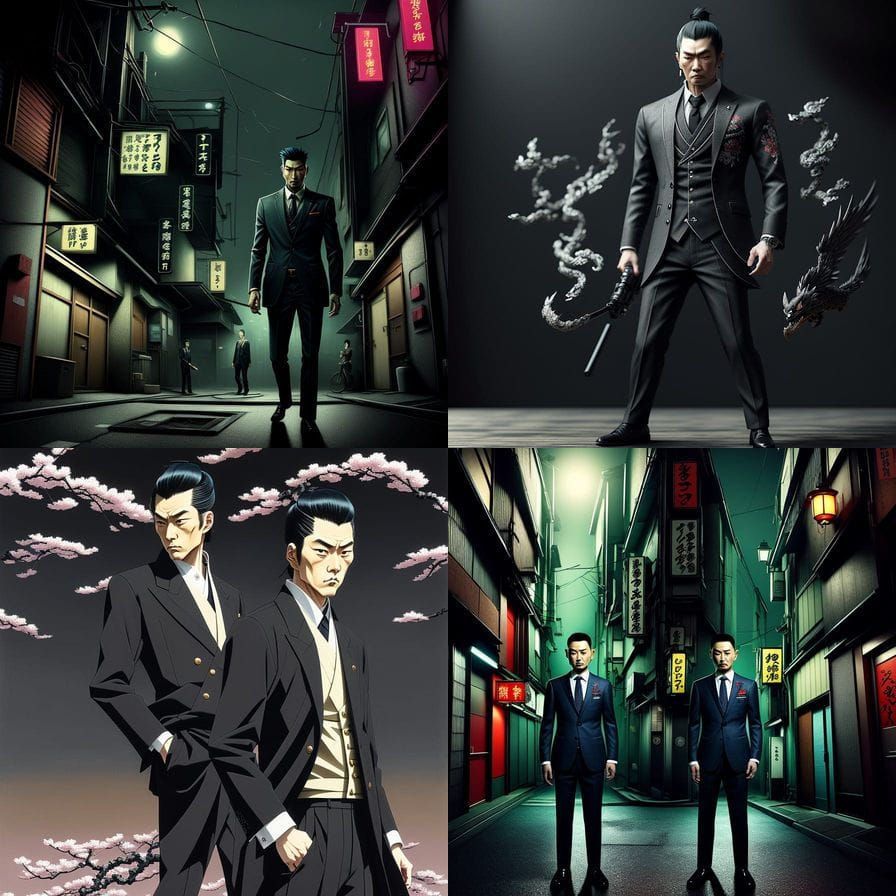 Hyperdetailed Yakuza-Inspired Anime Art in Charcoal