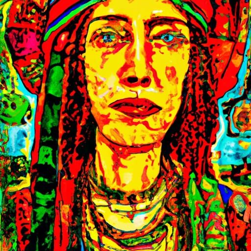 Psychedelic Expressionist Portrait of Rastafarian Woman