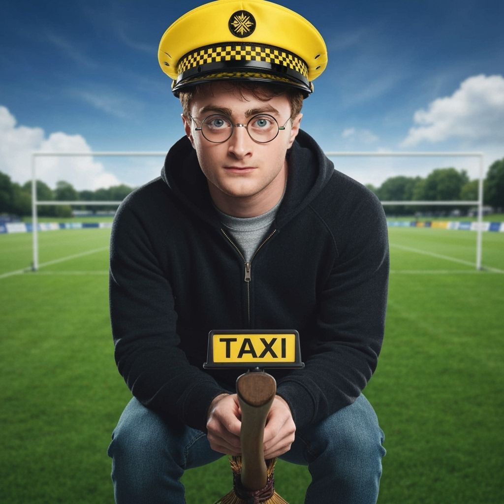 Harry Potter as a Taxi Driver on a Broomstick