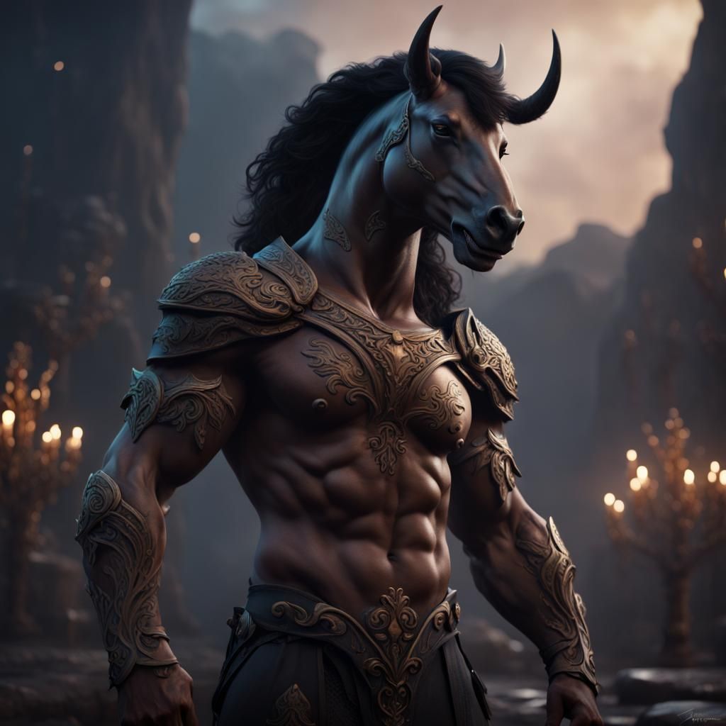 Detailed Dark Centaur Male Fantasy Concept Art