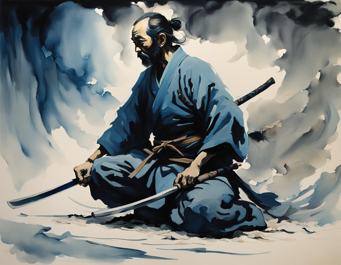 Samurai in Shadows: An Expressionist Oil Painting