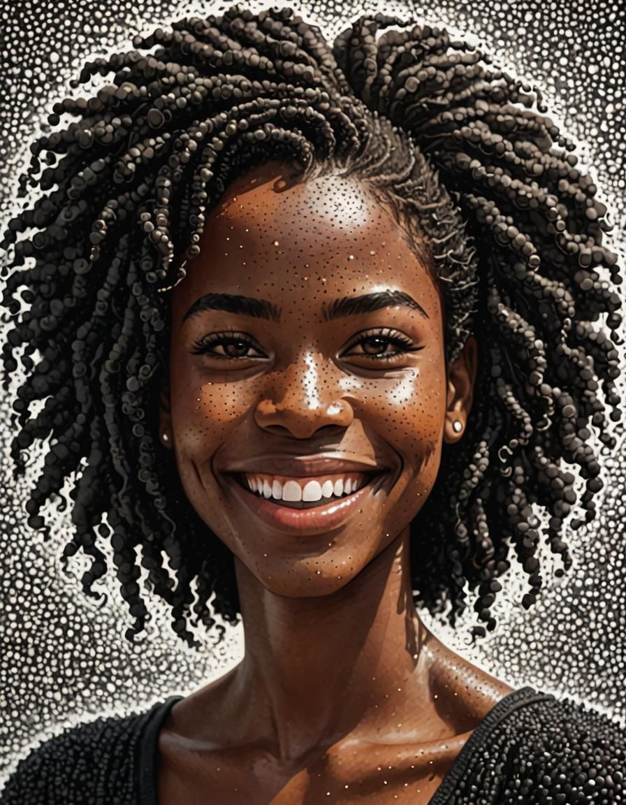 Smiling Black Girl in Pointillist Style