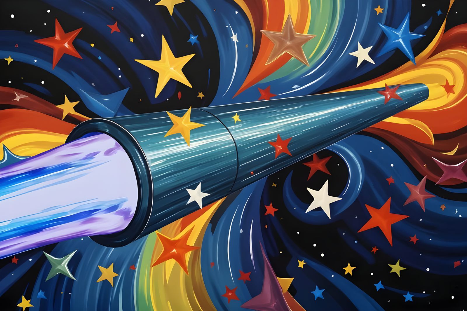 Cylindrical Starship Reflecting Starry Background
