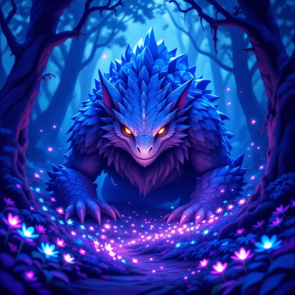 Bioluminescent Forest Lurker in Fantasy Style