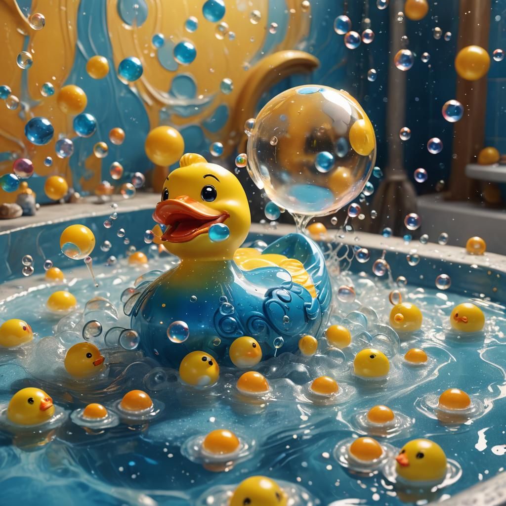 Joyful Rubber Duckie in Dreamlike Bathroom