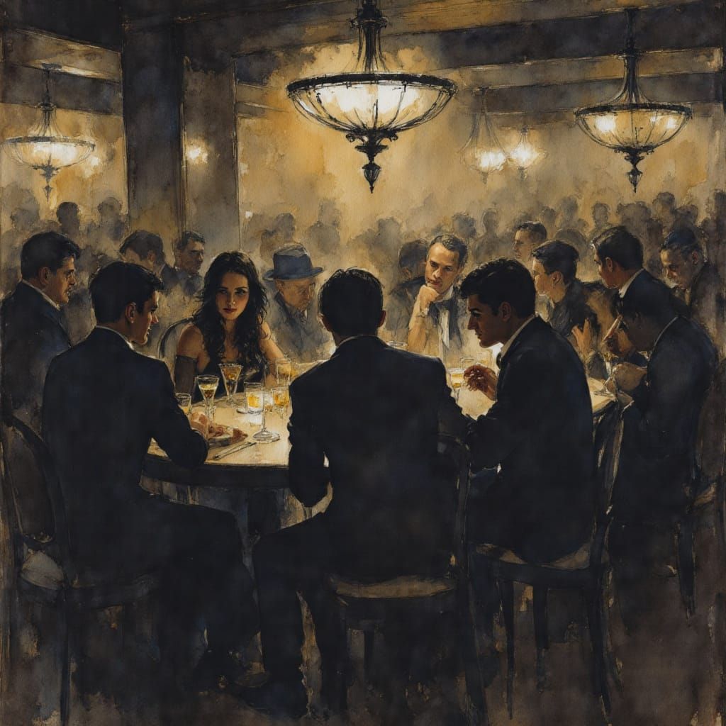 1920s Speakeasy Scene in Art Deco Charcoal Style