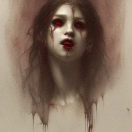 Frightening Teenage Vampire Portrait in Horror Illustration ...