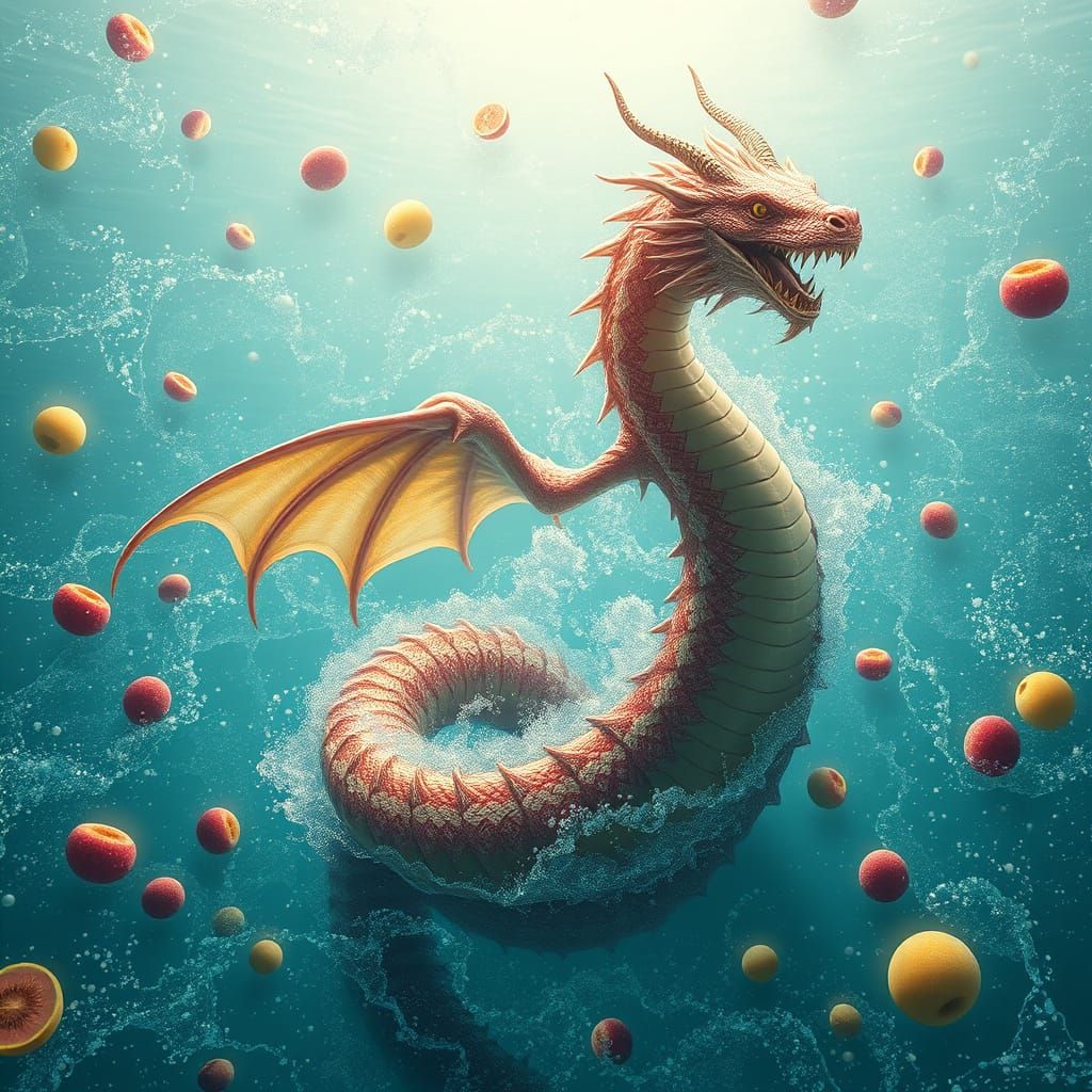 Colossal Serpentine Dragon Emerges from Sparkling Ocean