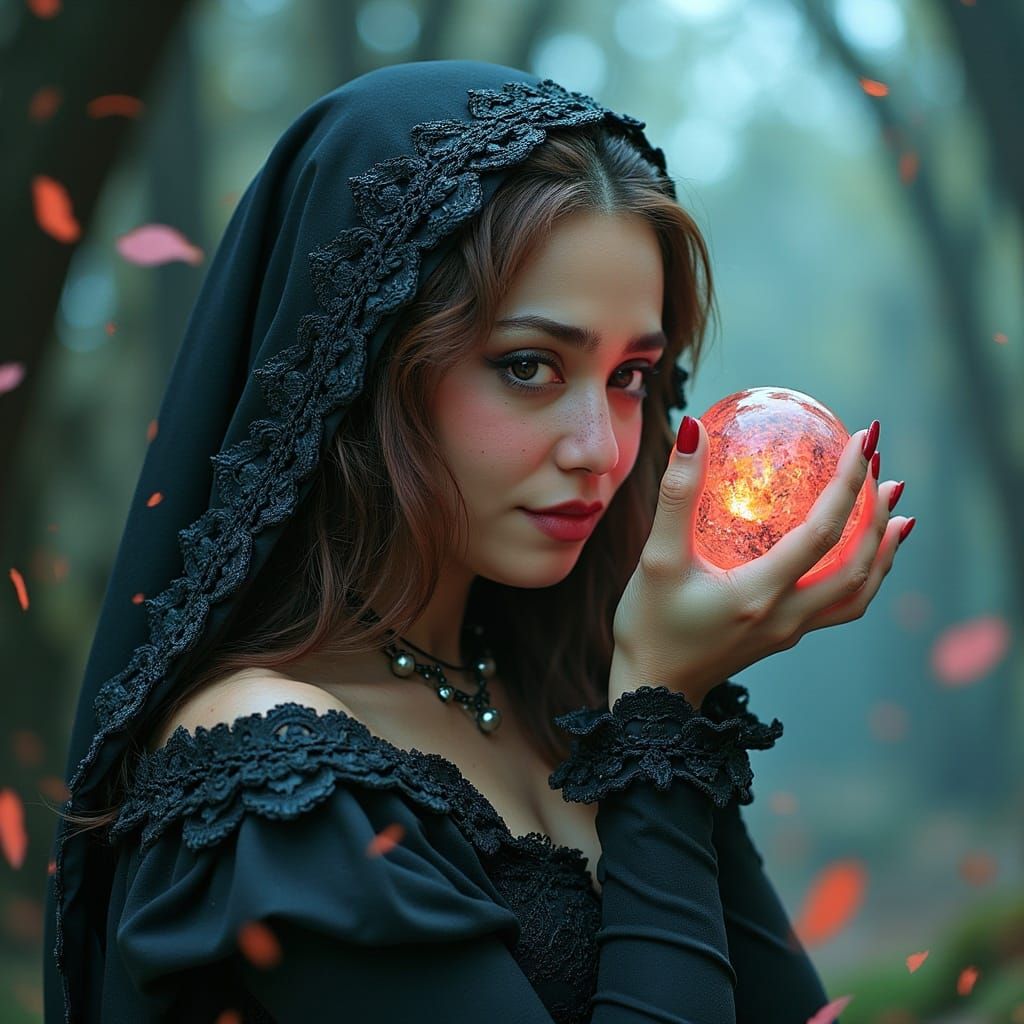 Majestic Fairy Tale Witch with Crystal Ball