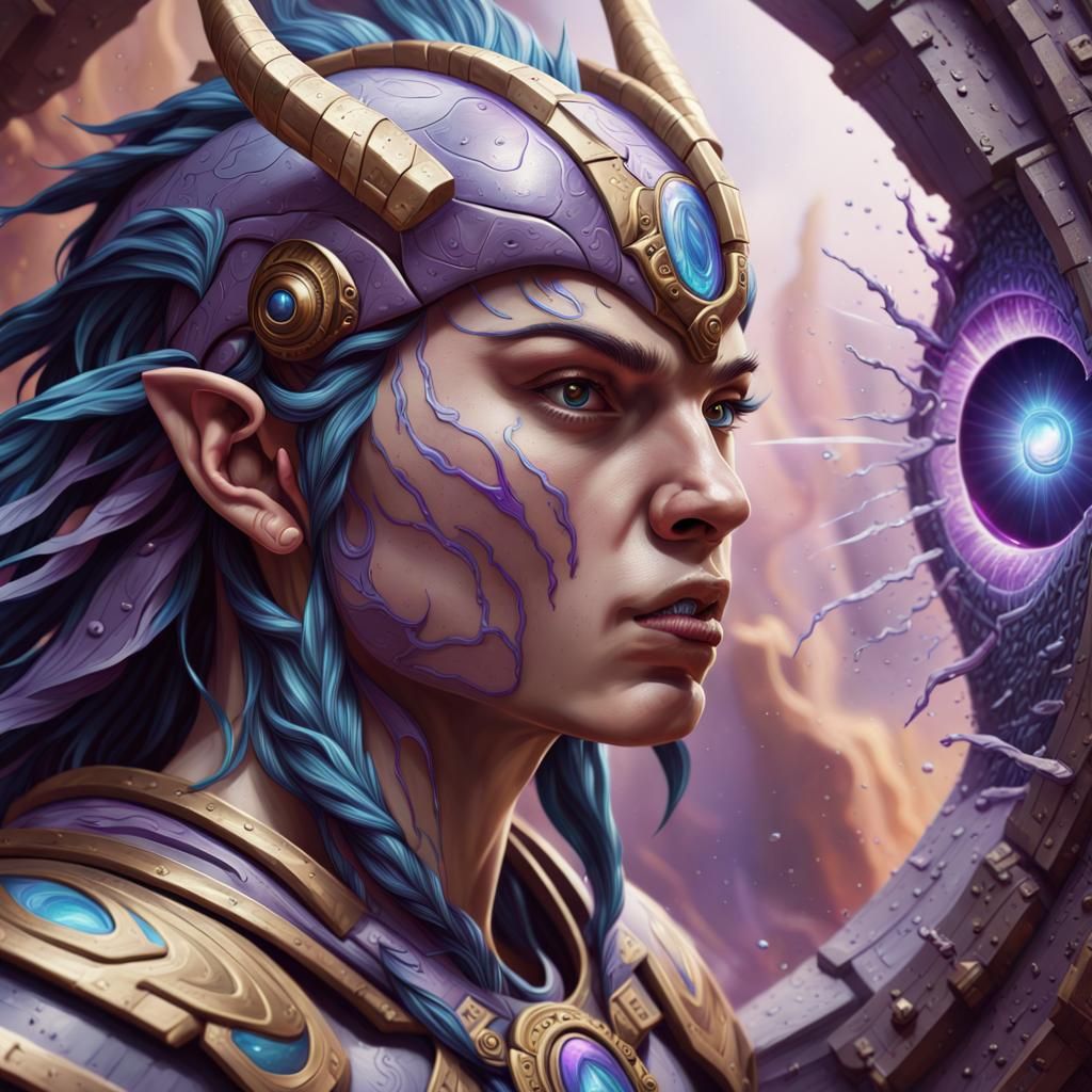 Mystic Hybrid Warrior Gazing at Portal