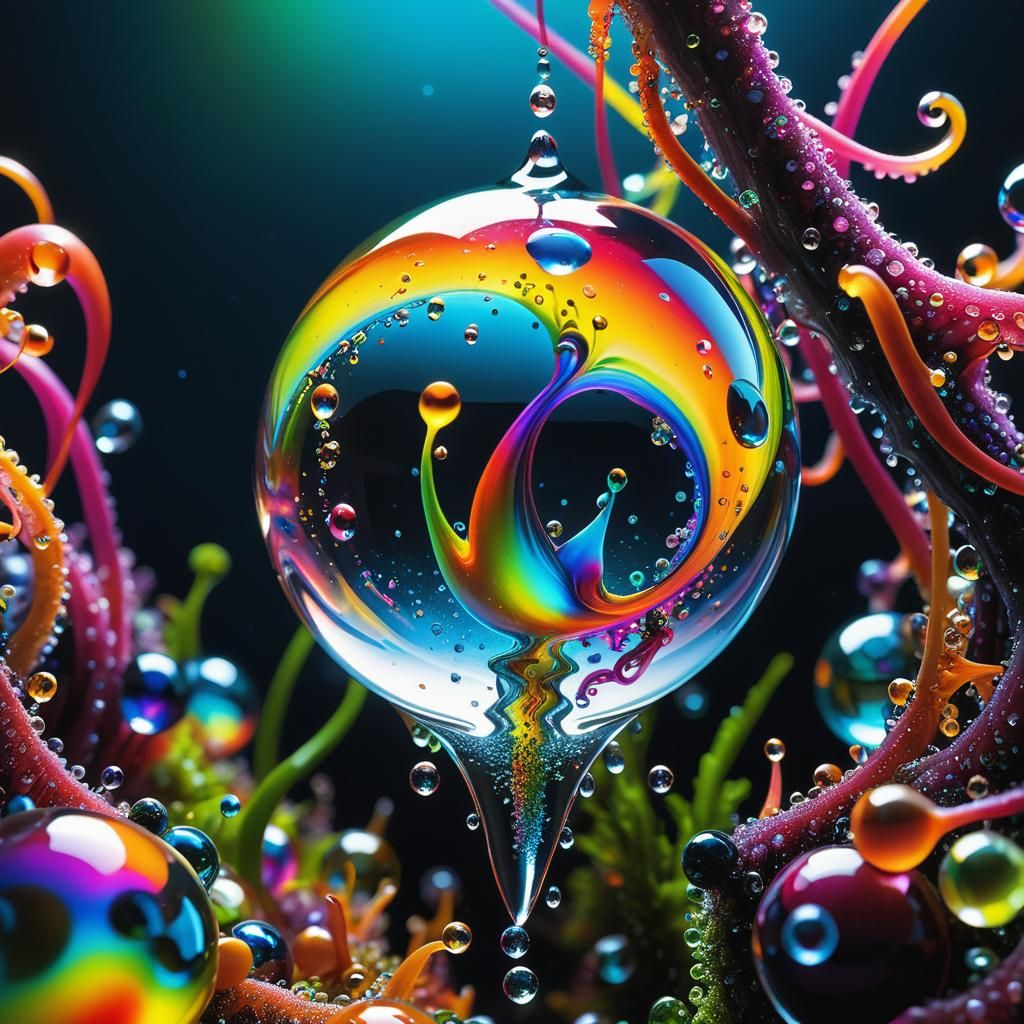 Surreal Giant Water Droplet with Rainbow Protists