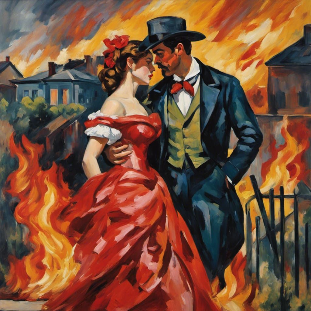Scarlett and Rhett in Burning Atlanta: Cézanne-inspired Pain...