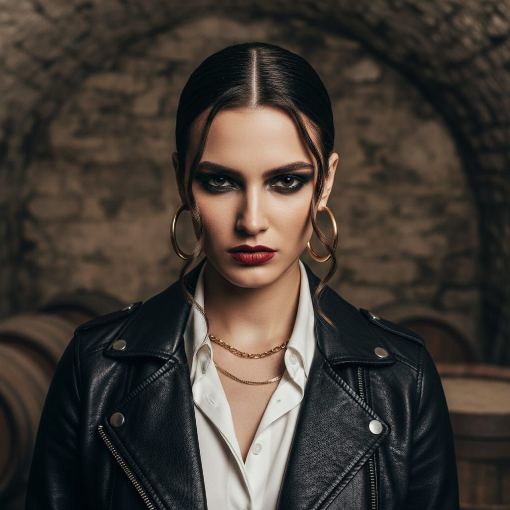 Editorial Fashion Portrait of Woman with Smoky Eyes and Red ...