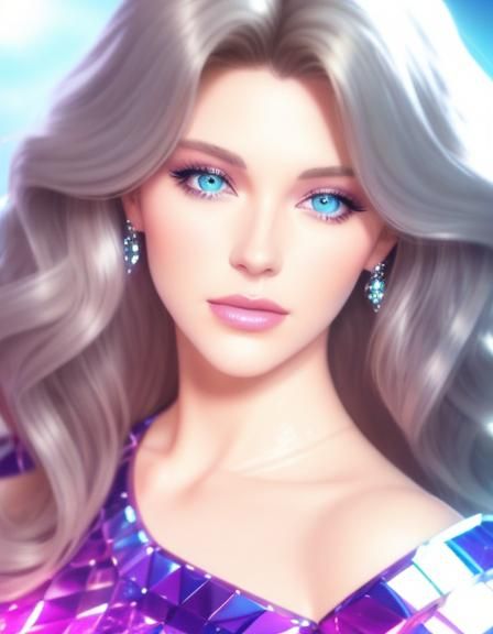 1980s glamour shot Portrait of Beautiful young lady with wavy blonde hair and Crystal Blue eyes and porcelain white comp...