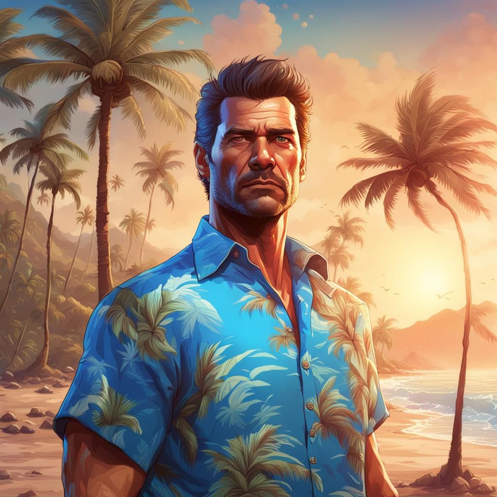 Tommy Vercetti Portrait in 80s Style