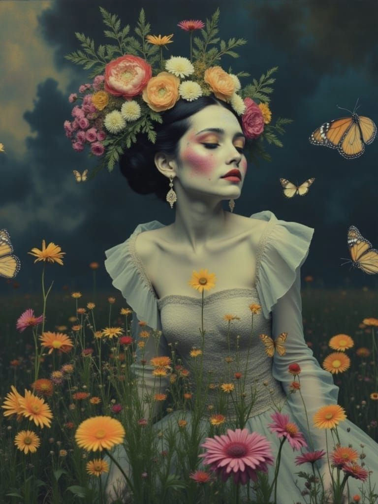 Dia de Los Muertos Woman in Fantasy Autochrome Style