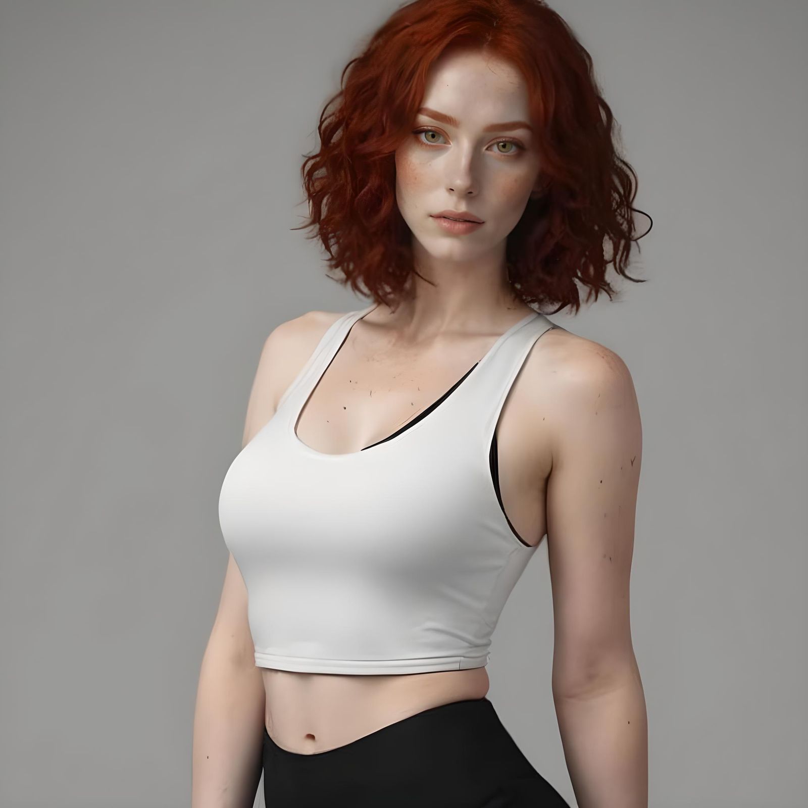 Nervous Young Woman with Red Hair and Amber Eyes