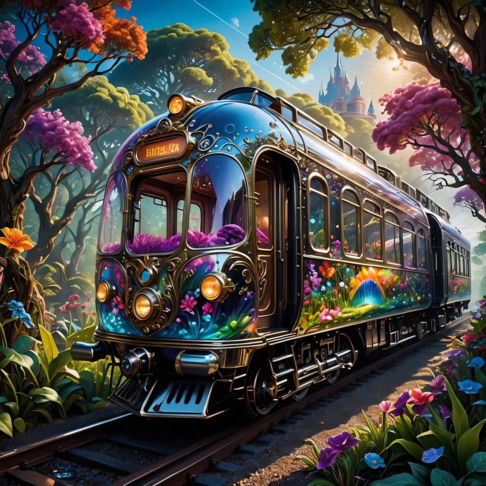 Transparent Glass Train Dreamscape in Fantasy Style