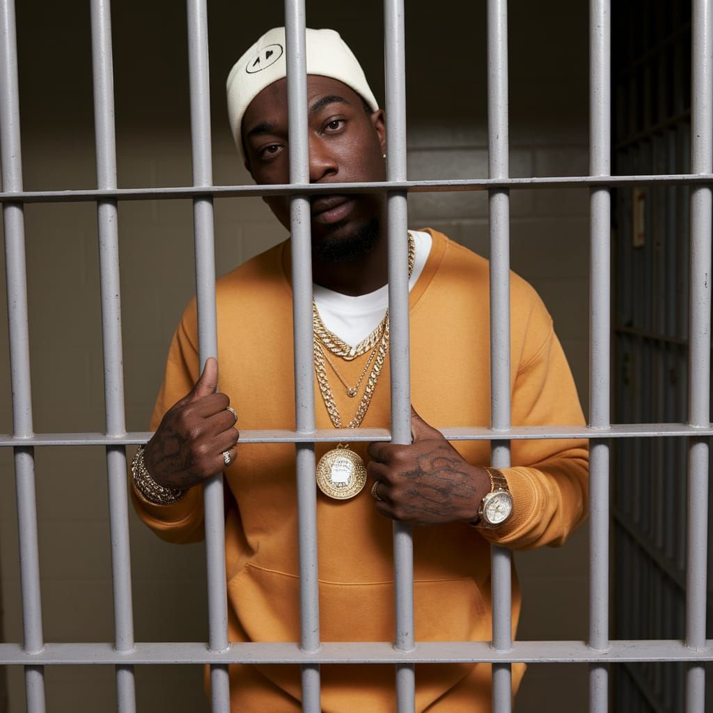 Rapper in Prison Holding Cell Bars