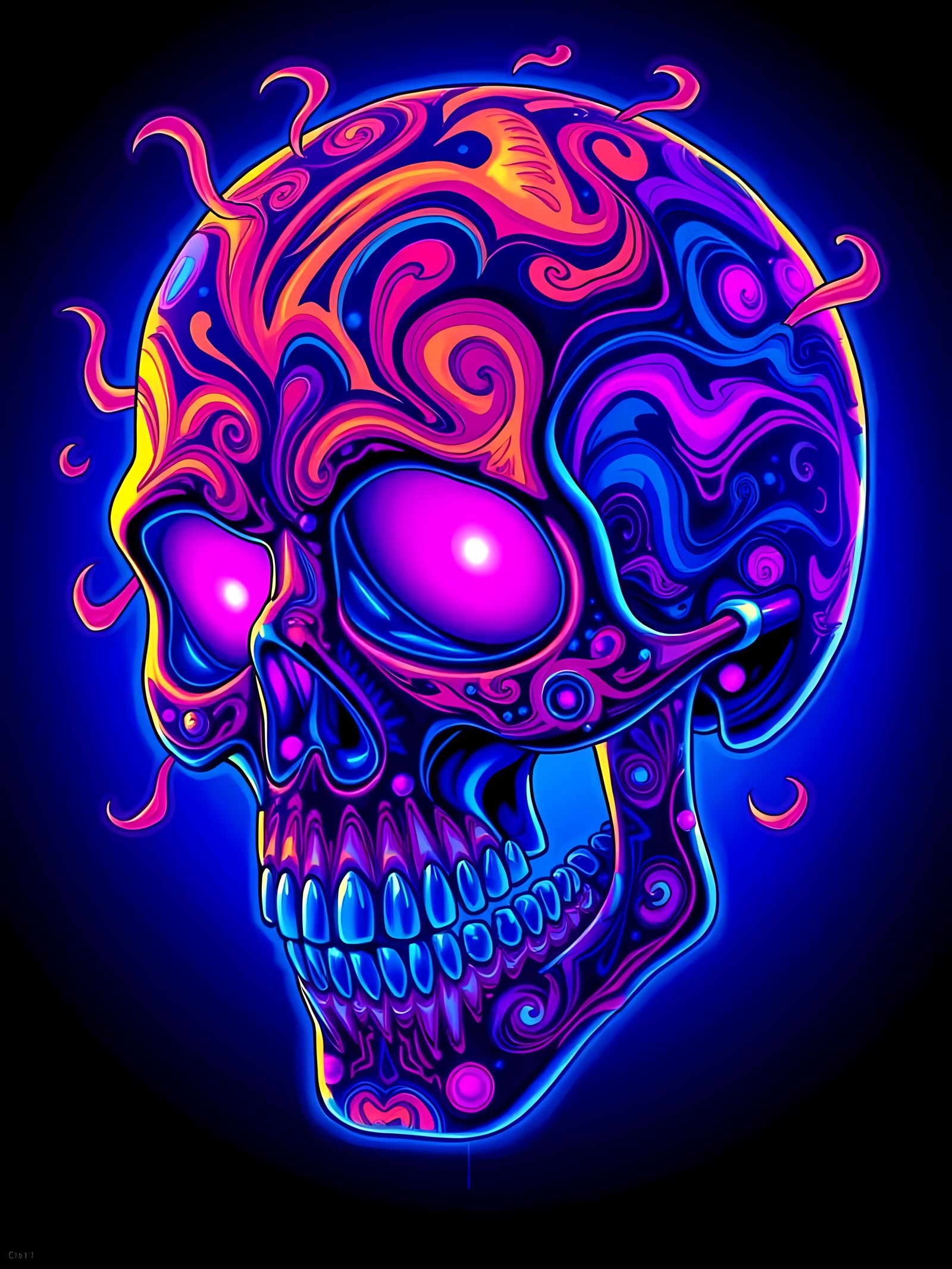 Vibrant Acid Skull in Crazy Art Style