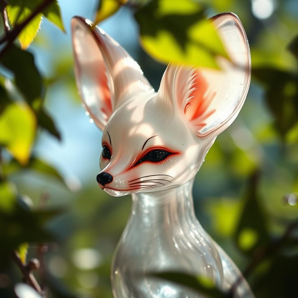 Glass Fennec Fox Figurine in Hyper Impressionism Style