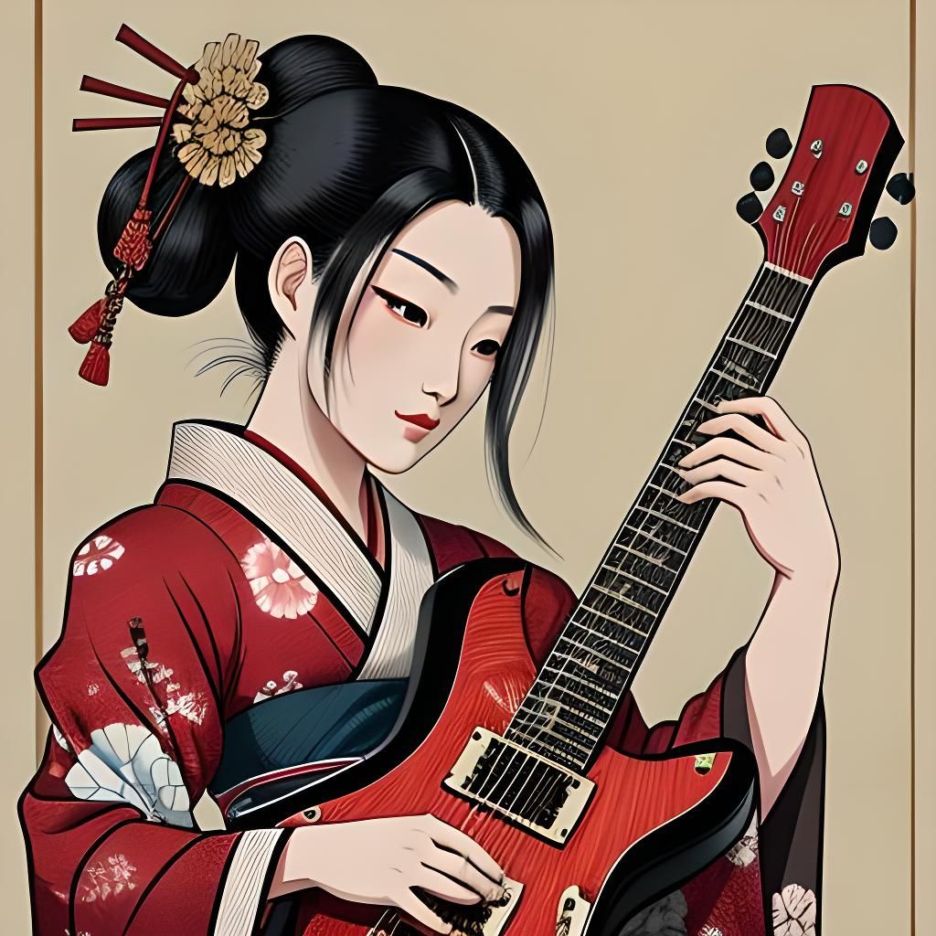 Ukiyo-e woodblock print - an early example of Japanese Female Metal performance.