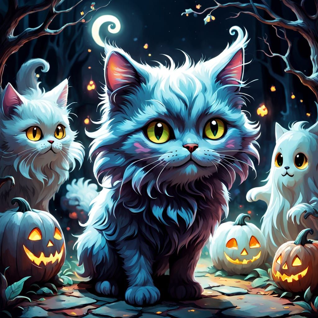 Whimsical Cartoon Kitties Enchanted by Gentle Spirits