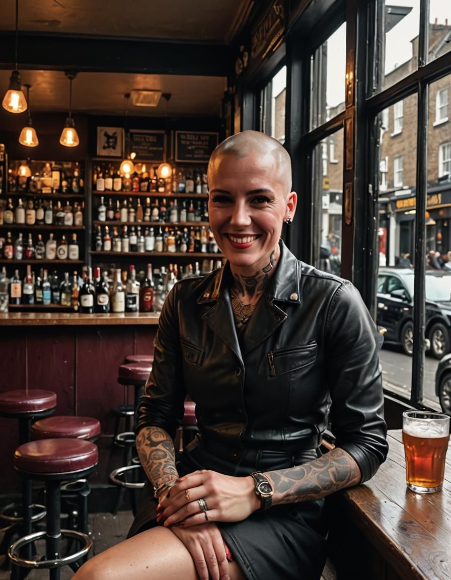 Skinhead girl in a Soho Bar