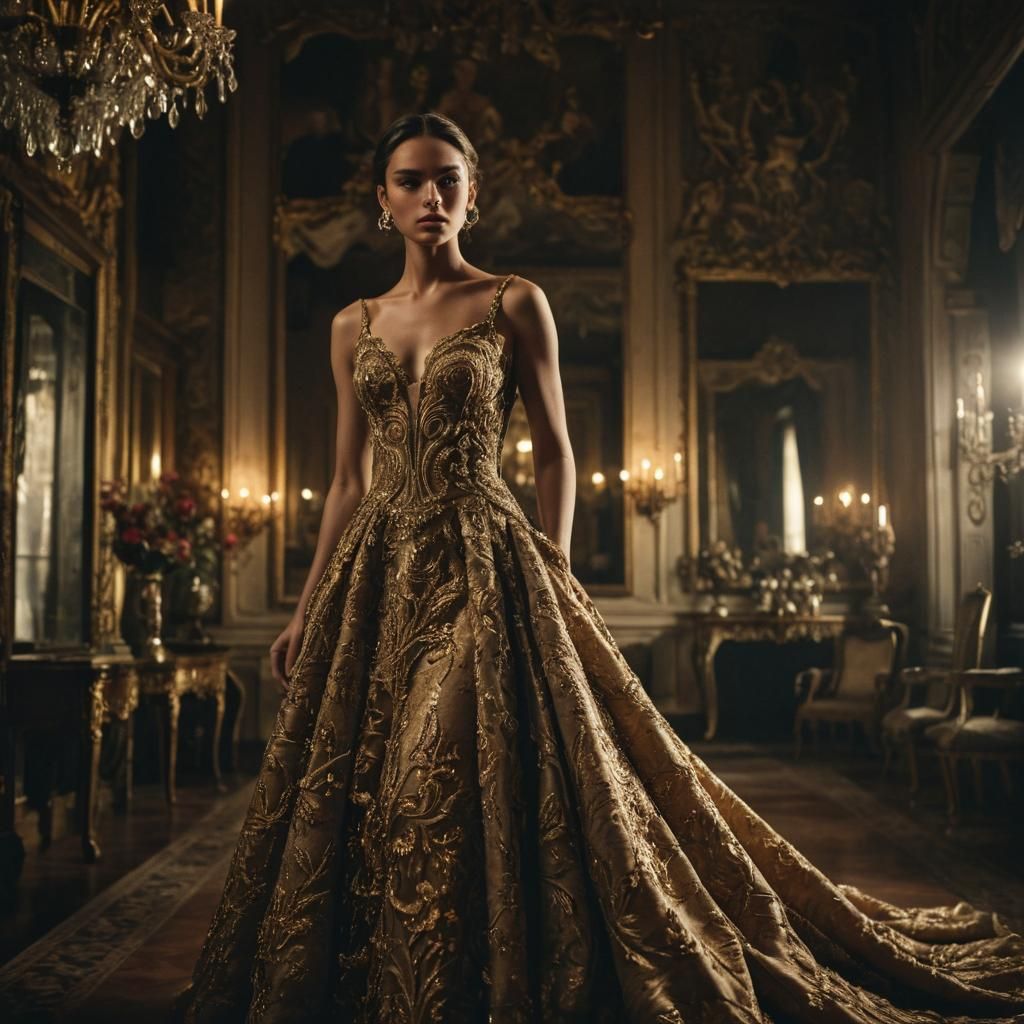 High Couture Fashion Model in Opulent Interior