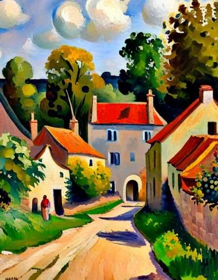 Impressionist Village Scene in Oil Paint