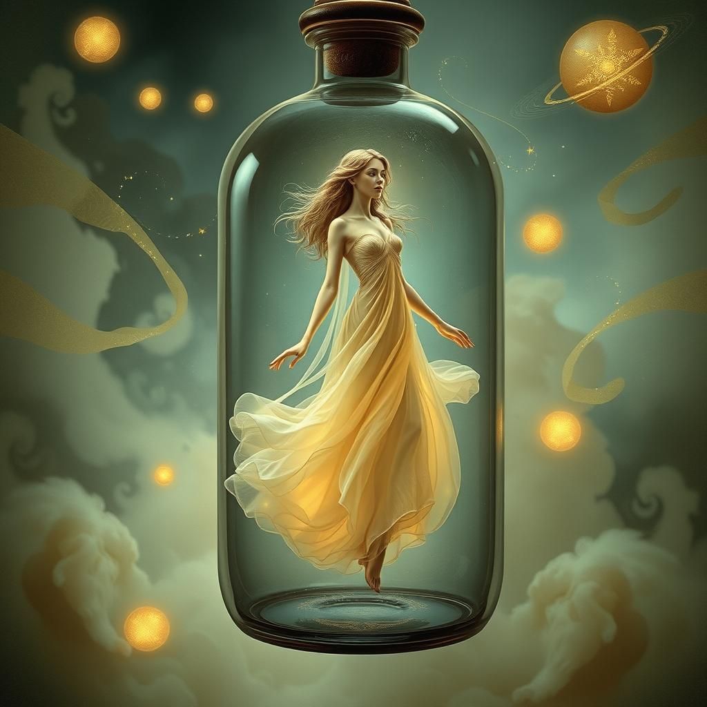 Ethereal Woman Suspended in Antique Glass Bottle