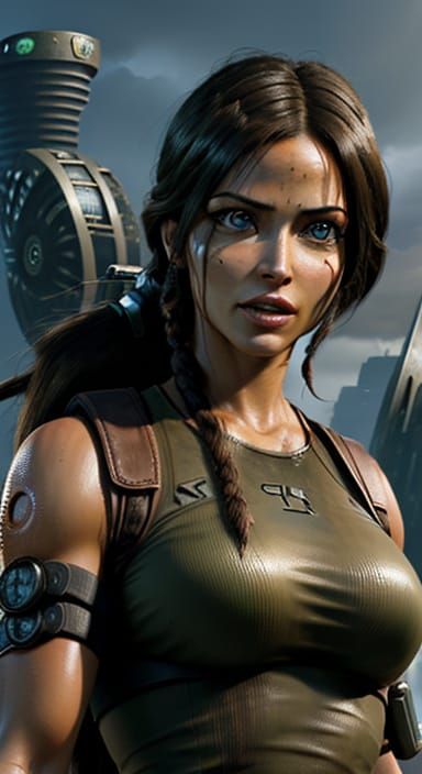 Futuristic Lara Croft: Battle Angel Portrait in Cyberpunk St...