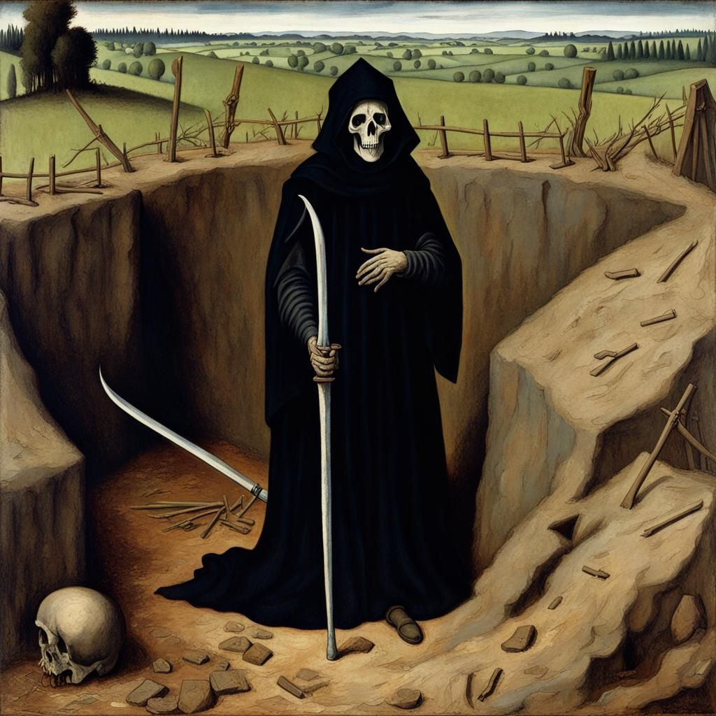 Grim Reaper in War Trenches, Hans Memling Style
