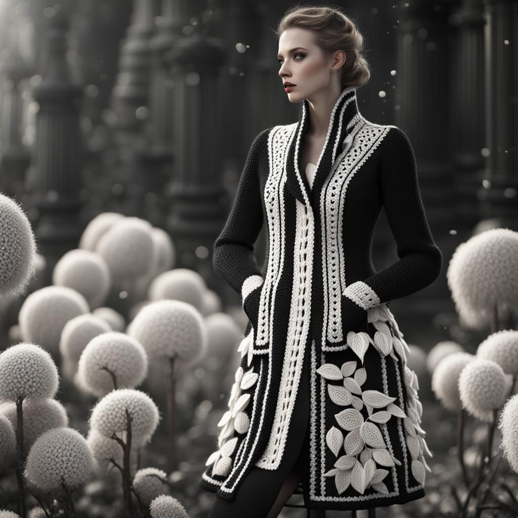 Elegant Knit and Crochet Coat in Detailed Painting