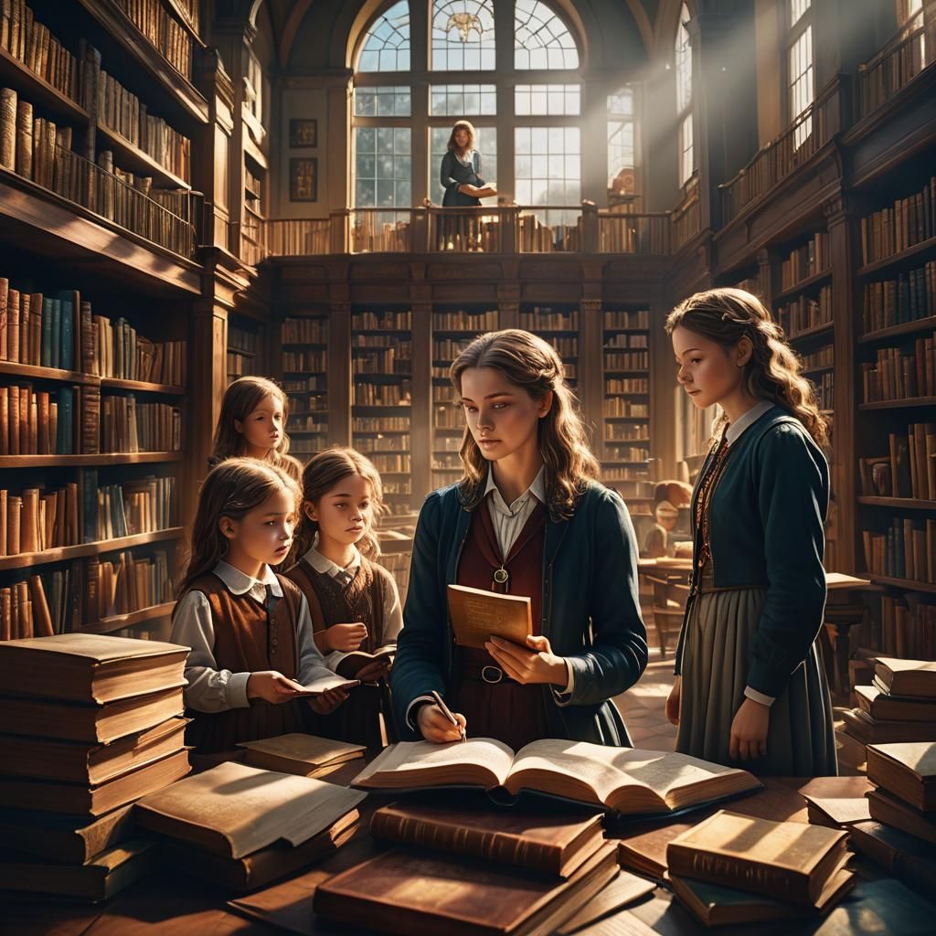 Children Learn in Library, Leonardo da Vinci Style