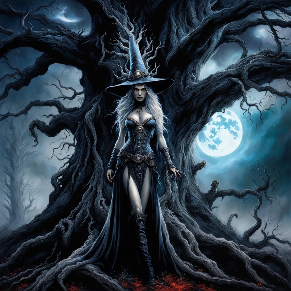 Ethereal Zombie Witch Emerges from Evil Tree