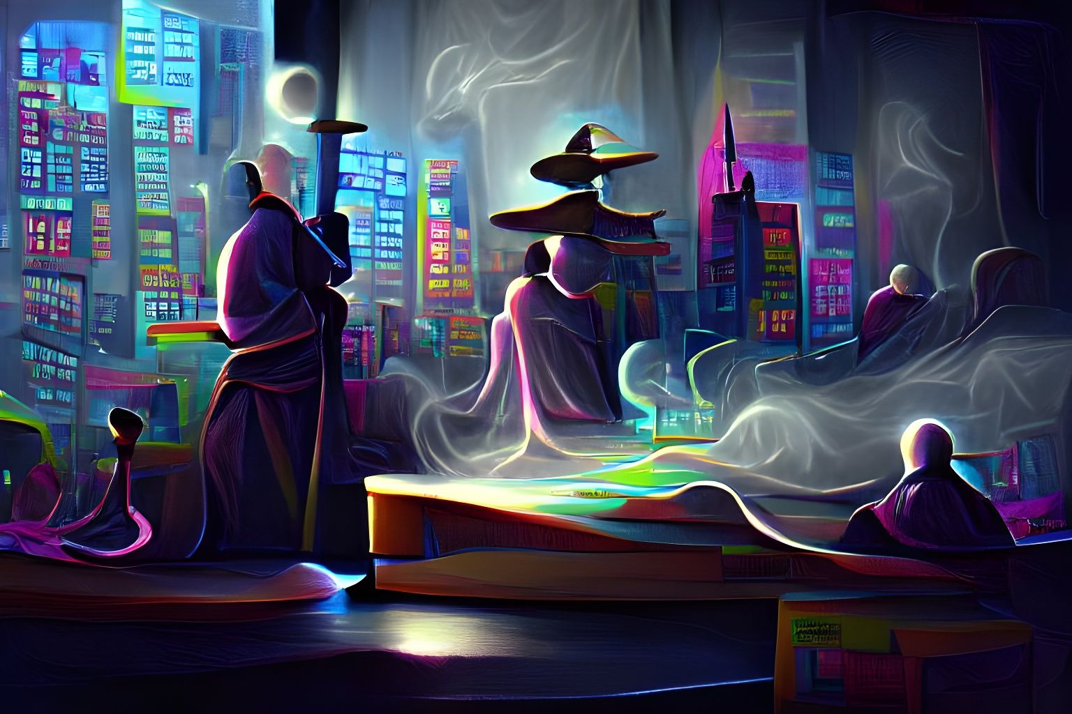 Synthwave Cityscape in Noir Style at Night