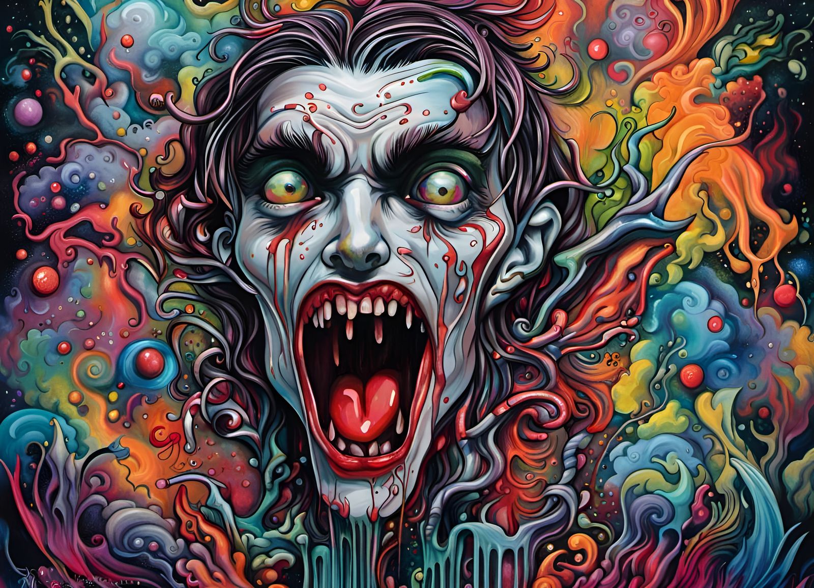 Whimsical Vampire in Enchanted Forest Graffiti Art