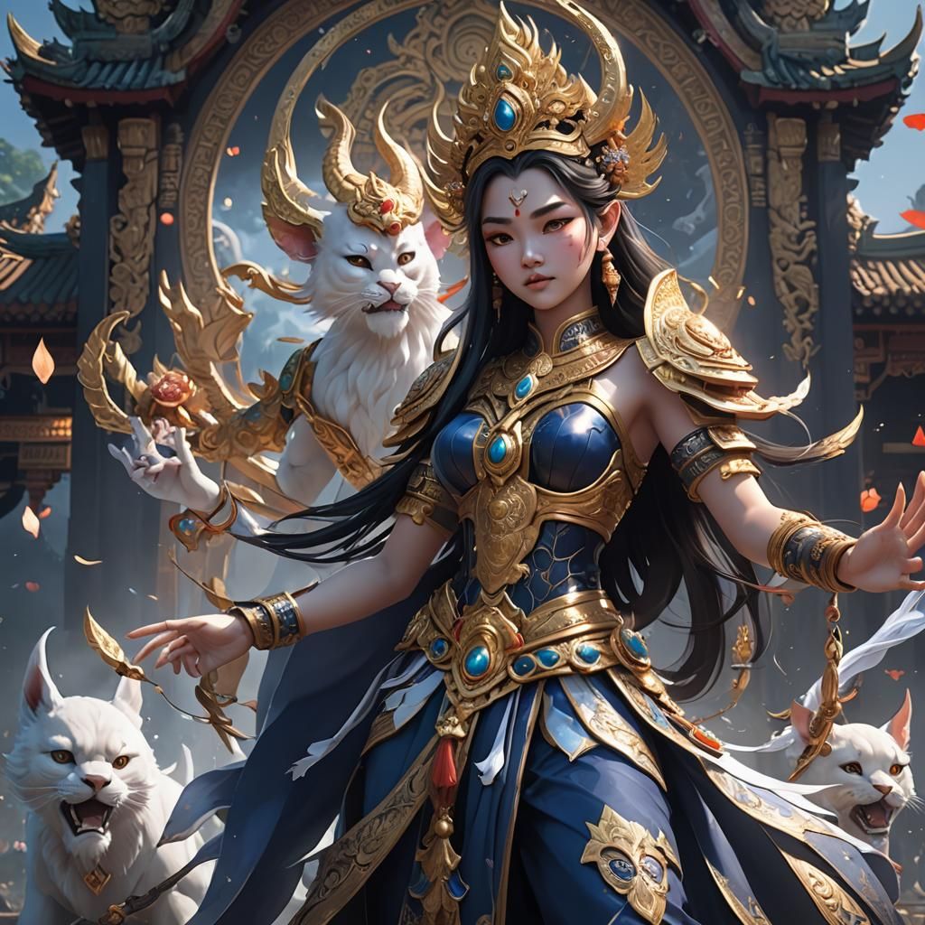 Ghostly Thai Goddess Protecting Children: 3D Anime Art