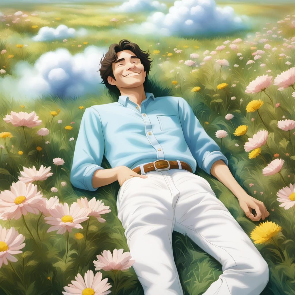 Boy on Cloud in Whimsical Fantasy Style