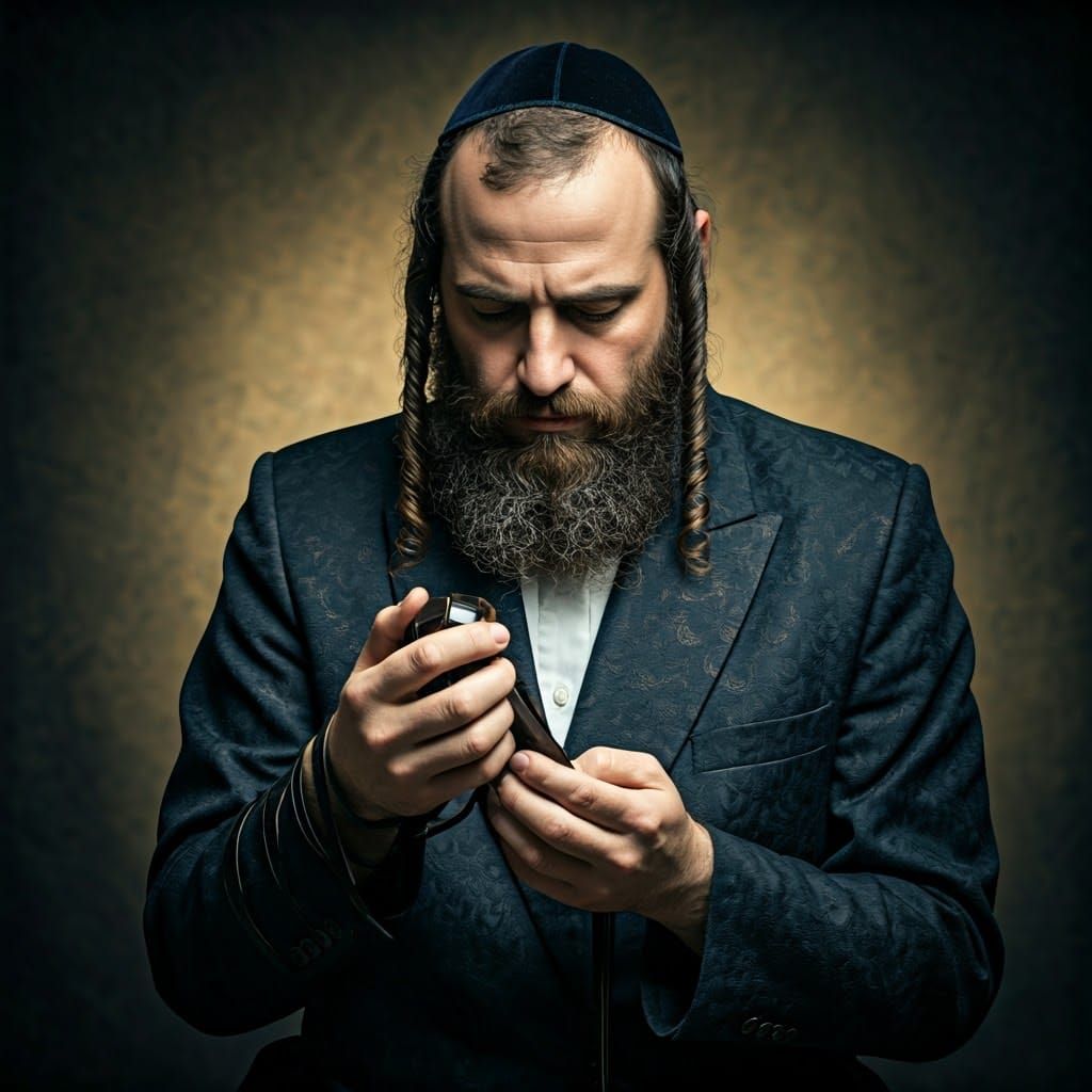 Contemplative Jew Observes Tefillin, Baroque Style