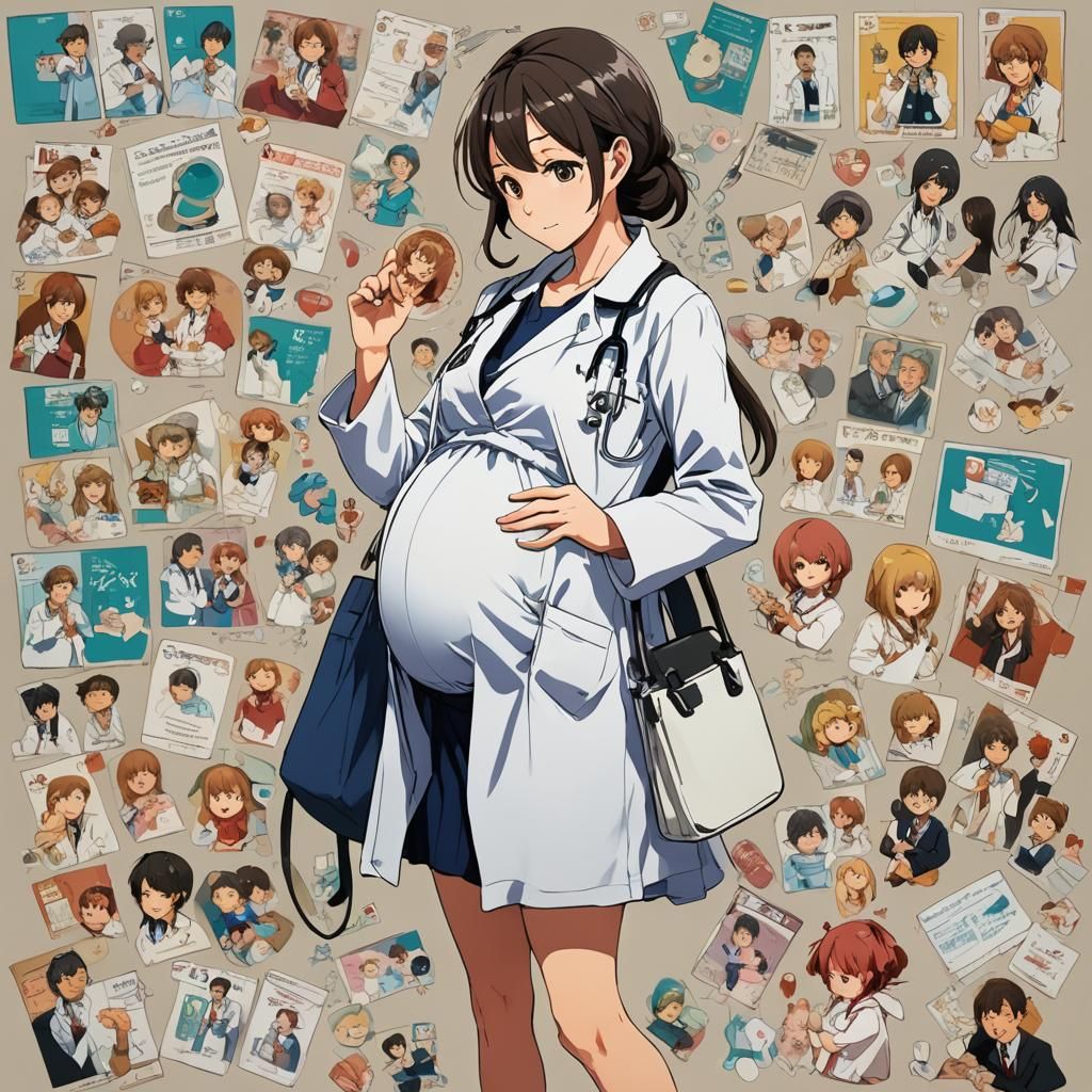 Pregnant Anime Doctor in Manga Style