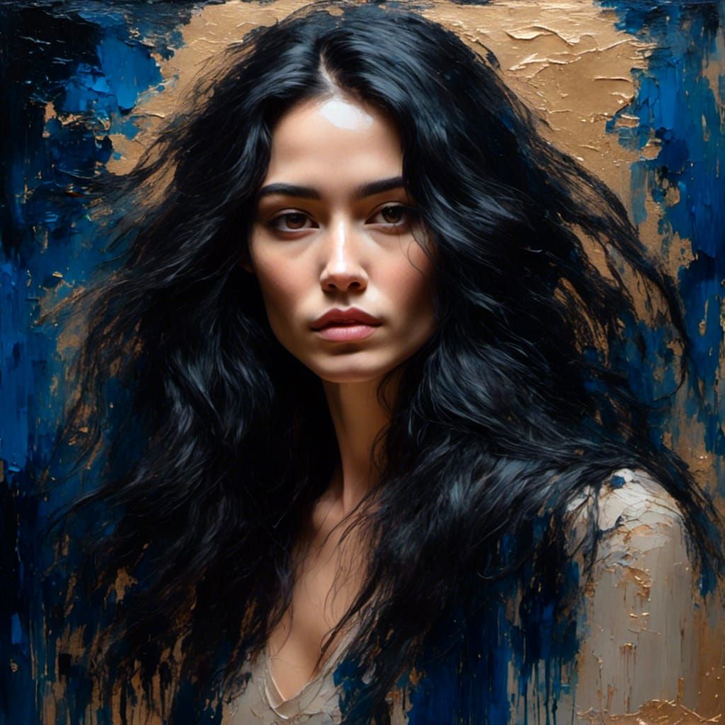 Woman with Long Hair in Golden Hour Oil Painting