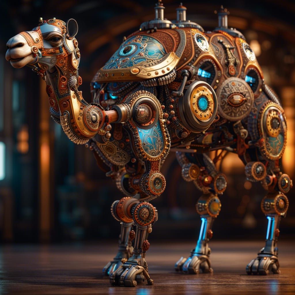 Cybernetic Steampunk Camel in Apocalyptic Setting