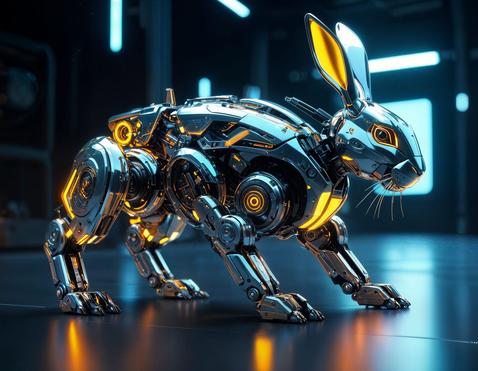 Futuristic Robot Rabbit in Sci-Fi Style