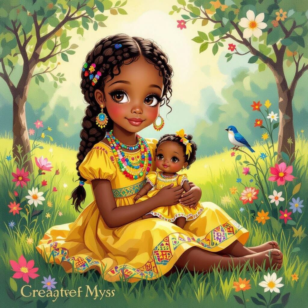 African-American Girl in Art Deco Park Painting